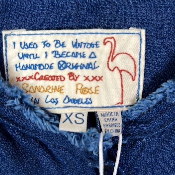 Free People X Sandrine Rose Denim Long Sleeve Mandarin Collar Top Size XS - Picture 10 of 11